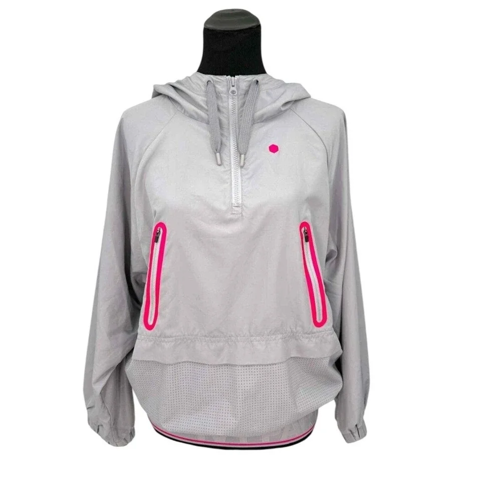 Ivy Park Windbreaker Womens Medium Gray Pink‎ Hooded Pullover